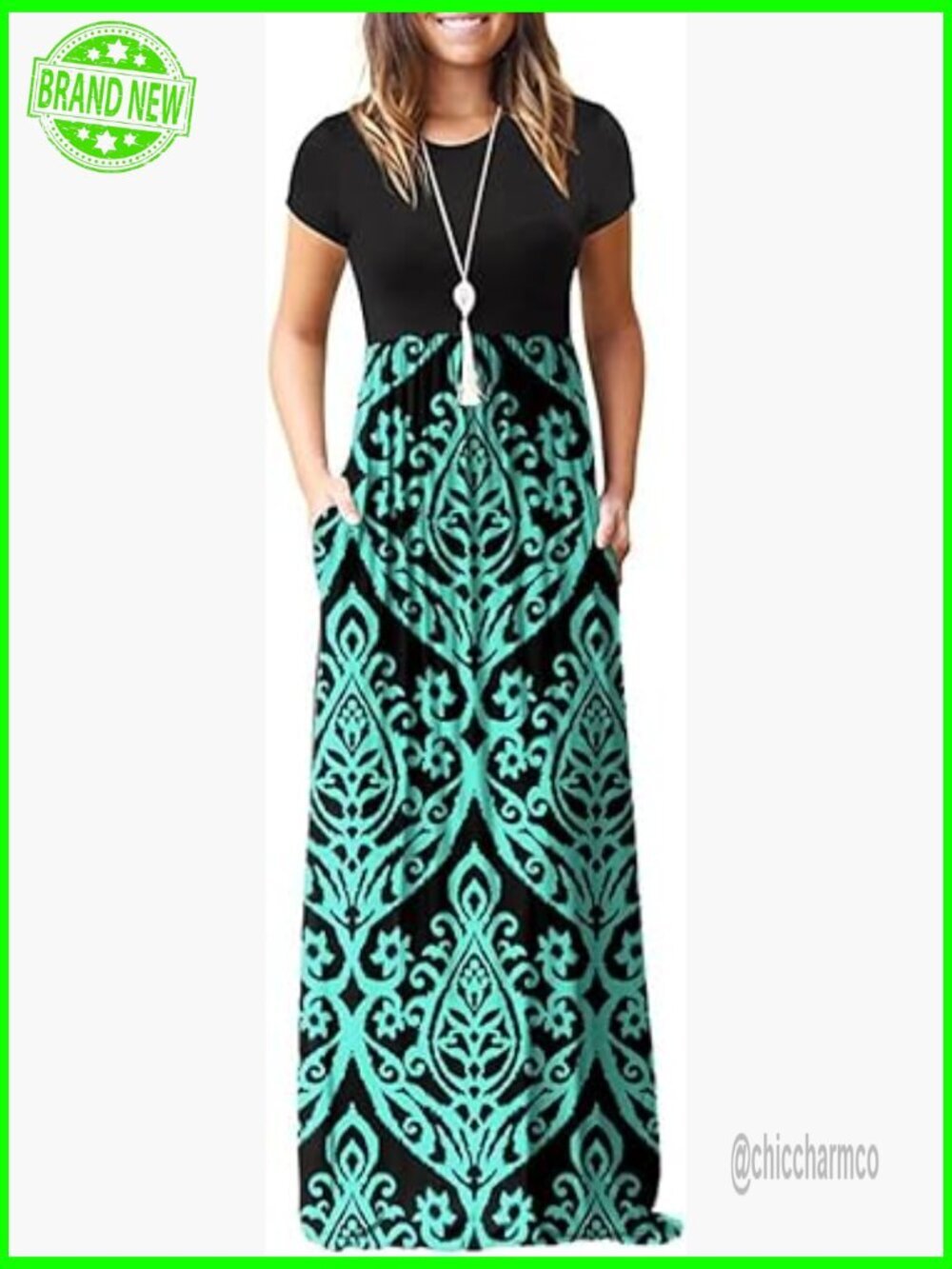 Short Sleeve Maxi Dress with Pockets Casual Summer Loose Long Dress